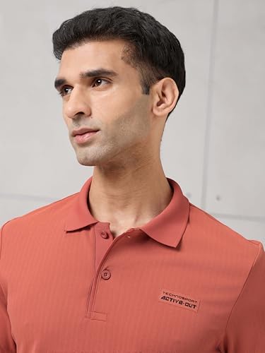 Image of TECHNOSPORT Men's Slim Fit Striped Half Sleeve Active Out Matpiq Polo T-Shirt for Gym, Sports & Regular Use