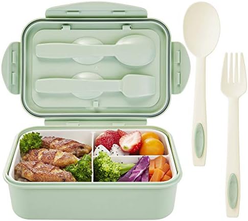 Lunch Boxes for Kids | Bento Box Containers for Adults |3 Compartment Meal Boxes for Work or School（green）