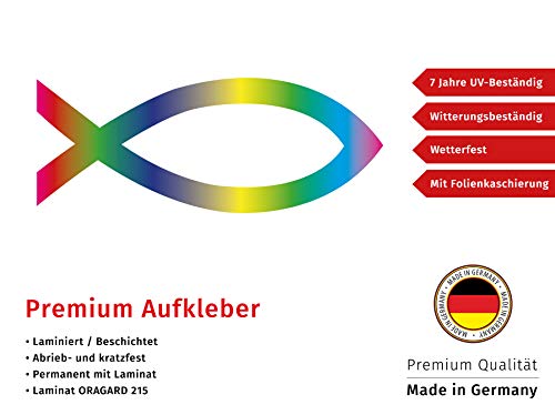 Premium Aufkleber Jesus Fisch Ichthys Fish Sticker Autoaufkleber Regenbogen Waschstrassenfest und UV-Beständig