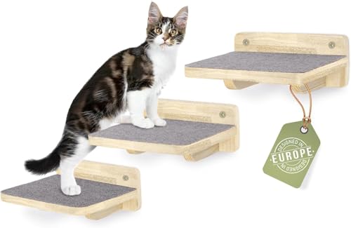 WOOWOOD® Kletterwand Katzen | Katzentreppen 3er-Set | Katzentreppe Wand | Katzen Kletterwand Set | Katzenleiter | Catwalk Katze | Wand Klettern XL