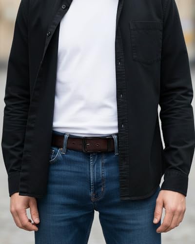 Image of maikun Mens Casual Dress Belt, Mens Leather Black Belt, Casual Wear Jeans Pants
