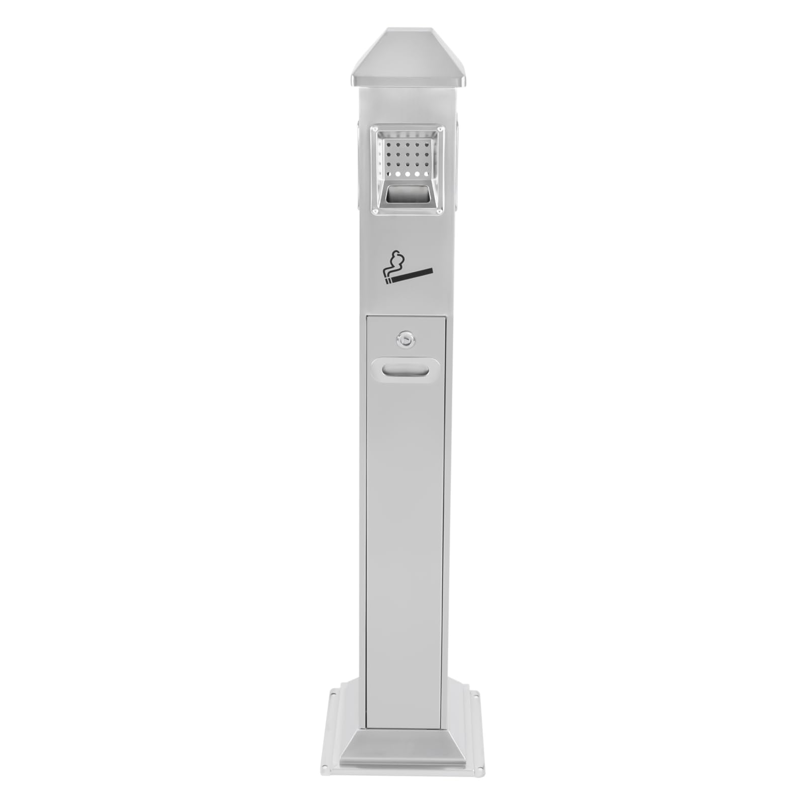 Standing Ashtray Outdoor, Smoking Cigarette Butt Receptacles, Commercial Vertical Trash Can with Removable Inner Barrel, for Office, Restaurants, Bars and Convenience Stores (Silver)
