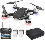 OBEST Drones con Cámara 1080P HD, Cuadricóptero Plegable, App WiFi FPV, 3 Modos de Velocidad, Modo sin Cabeza, Foto Gestual, Regreso con un Solo Botón, 3D Flip, 2 Baterías, Volando 24 Min, Negro