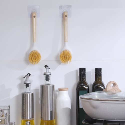Image of Patelai 20 Pack Kitchen Dish Brush with Wooden Handle Scrub Brush Built in Scraper 9.3'' Tough Bristles Medium Handle Dish Scrubber for Pans Kitchen Sink Cleaning Dishwashing