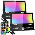 MELPO Led Flood Light 500W Equivalent, RGBW Led Outdoor Lights Colored Floodlight with Remote,50W,5000ML 2700K,120 Colors, Timing, Dimmable, Custom Modes, Landscape Lighting (2 Pack)