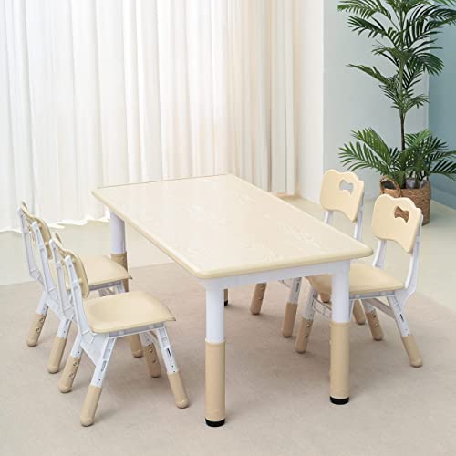 JONUTATO Toddler Table and Chair Set, Height-Adjustable Toddler Desk with 4 Seats, Kids Table and Chair Set for Girl & Boy Age 2-10, Scrub-Table Desktop Kids Study Table for Daycare, Classroom