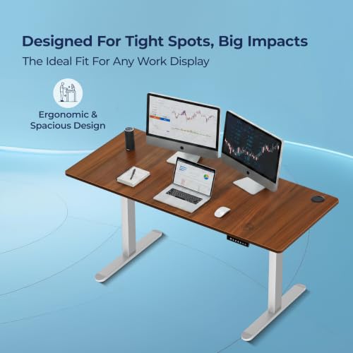 Image of The Sleep Company AeroPro Electric Height Adjustable Desk | Ergonomic WFH Table | 4 Memory Presets | Wireless Charging | 2 Yr Warranty | 1600x700 Top | Free Installation | Wooden & White