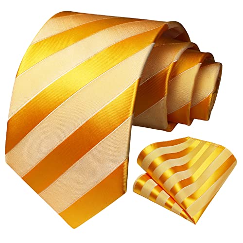Image of HISDERN Mens Tie Striped Ties and Handkerchief Set Business Formal Woven Pocket Square Wedding College Stripe Necktie
