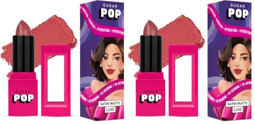 Image of SUGAR POP Satin Matte Luxe | Castor Oil, Vitamin E & Hyaluronic Acid | Full coverage - 18 Jasmine (Pack of 2)