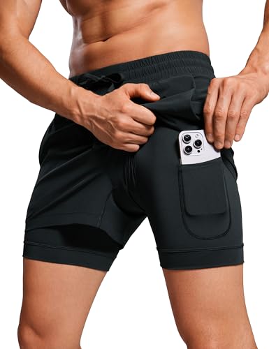 CRZ YOGA 2 in 1 Mens Athletic Shorts 3.5'' with Liner Quick Dry Lightweight for Running Gym with Zip Pockets