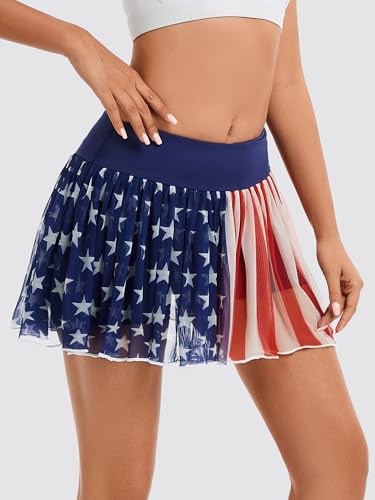 Image of Ibeauti Womens Mini Flowy Skort High Waisted Pleated Tennis Golf Skirts Mesh Ruffler Athletic Skirt with Shorts Pockets