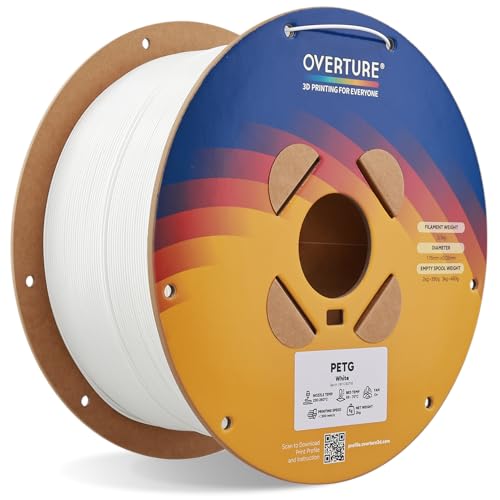 Image of OVERTURE PETG Filament 1.75mm Bundle 2kg, High Speed 3D Printer Filament, Neatly Wound & Clog-Free, 1 Pack 2kg, Accuracy + /- 0.02mm, Fit Most FDM Printers (White 1 Pack)