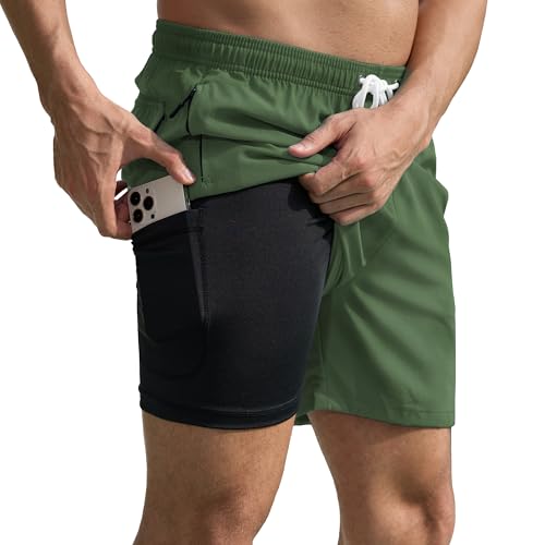 Scotamalone Traje de baño para hombre, de secado rápido, con bolsillos con cremallera, Verde militar, XX-Large