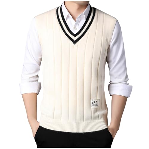 Men's Sweater Vest V Neck Casual Sleeveless Pullover Striped Cable Knit Sweaters Vests Soft Breathable Waistcoat