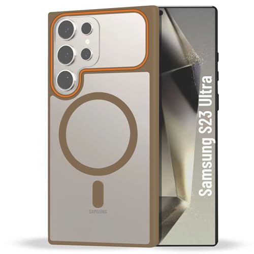 Image of AIBEX Protective Magnetic Case for Samsung Galaxy S23 Ultra 5G | Slim Protective Back Cover with Camera Lens Protection, Strong Magnetic Support & Anti-Slip Grip|Military Grade Drop Protection- Brown