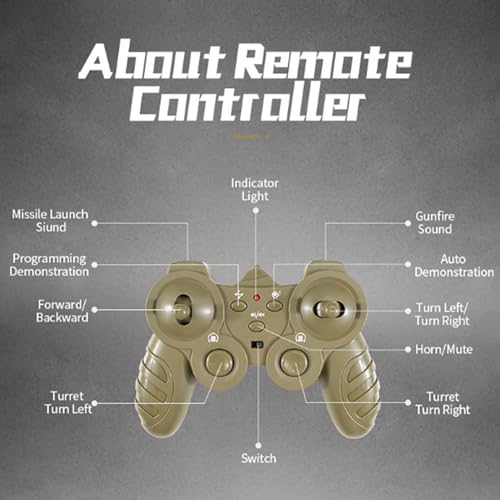 Dilwe Ferngesteuerter Kampfpanzer, 2,4 GHz RC Tank Fort mit Sound und LED, 270 Grad dreht Sich, inkl. Fernbedienung, Akku, USB-Ladekabel, Kinder/Erwachsene
