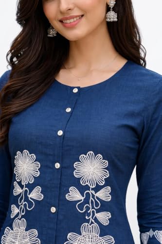 Image of SQUARO Women Kurta Pant Set for Women Stylish Co Ord Set Embroidered Top With Trousers Ethnic Kurta Set Ladies Straight Coat Set Casual Office Wear Festive Indian Wear (1 Pair)