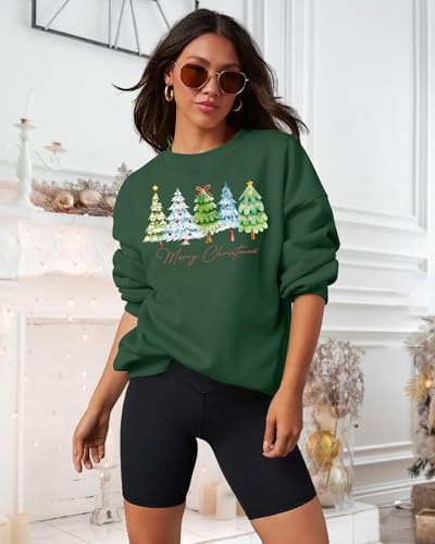 Image of PECHAR Christmas Tree Sweatshirts Women Pine Tree Print Shirts Nature Lover Gift Casual Tee Long Sleeve Xmas Pullover