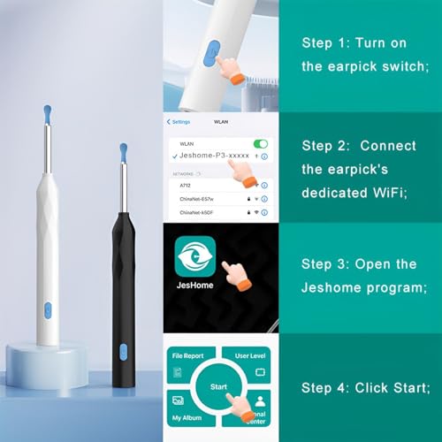 Ohrenschmalz Entferner Otoskop, WIFI 1080P HD-Ohrreiniger，360°-Weitwinkel Otoskop Kamera für Otoskop IP67 Wasserdicht Otoskop Ohr, für Phone（schwarz）