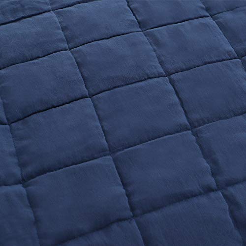 Emme Queen Quilt Set 3 Pieces Pre-Washed Microfiber Bedspreads For All Season, Lightweight And Reversible Coverlet (Squares Pattern, Navy) #TOP4