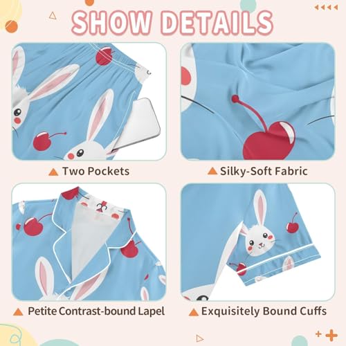 senya Rabbit Cherry Satin Summer Pajama Sets Silk Short Sleeve Button Down Sleepwear3