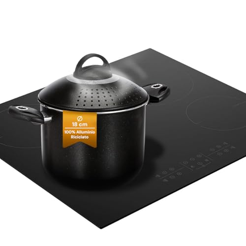 Avilia Olla alta antiadherente de aluminio 18 cm 3L con tapa hermética patentada – Compatible con placas de inducción, gas, vitrocerámica y eléctrica – Asas ergonómicas y resistentes a los arañazos