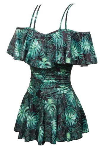 Image of COCOPEAR Women's One Piece Flounce Swimsuit Off Shoulder Bathing Suit Tummy Control Swimdress(FBA)