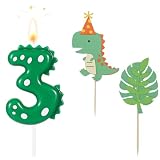 Velas Cumpleaños 3 Años Dinosaurio, Suministros para Celebración de Cumpleaños