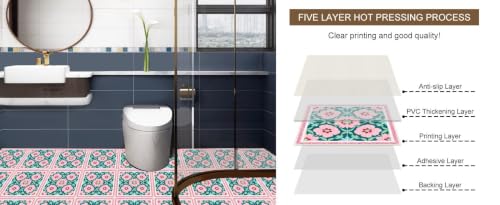 Image of Moroccan Tile Stickers | Waterproof Self Adhesive Peel & Stick Tile Decals for Kitchen Backsplash, Bathroom Wall, Floor, Furniture & Glass (4x4 Inch, Design 24, 36 Pic)