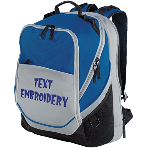 TEEAMORE Custom Travel Laptop Backpack Add Your Embroidered Text Computer Water Resistant Bag Royal Grey Black