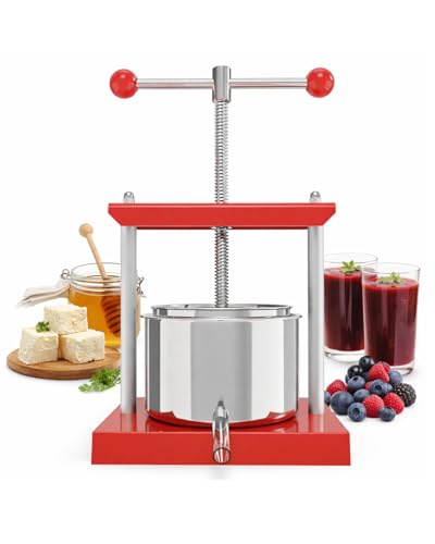 EJWOX 1.6 Gallon Manual Press - Professional Stainless Steel Fruit & Vegetable Squeezer with Filter Bag - Large 6L Capacity for Honey, Cheese, & Plant Infusions - Heavy Duty Top-Handle Juice Extractor