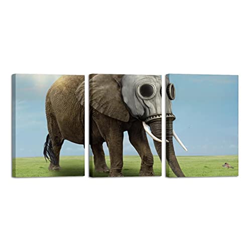Tableau éléphant sur toile triptyque pour un salon chaleureux