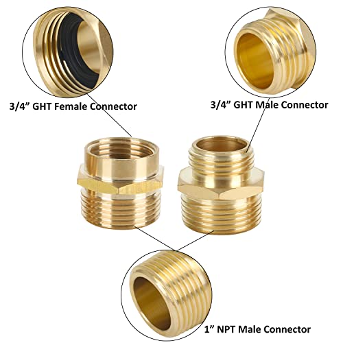 Styddi 3/4” Ght X 1” Npt Male Coupler Connector, Brass Garden Hose Convert Adapter Fitting, Garden Hose Thread To 1” Npt Male Pipe Thread #TOP1