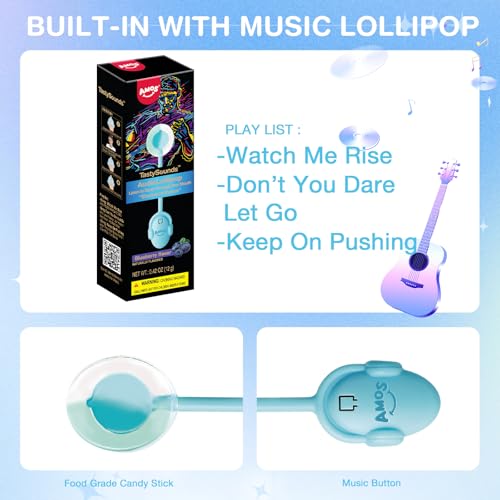 Amos Music Lollipop Candy, Audio Singing Lollipop, Individually Wrapped Natural Blueberry Flavor (1 Pack)