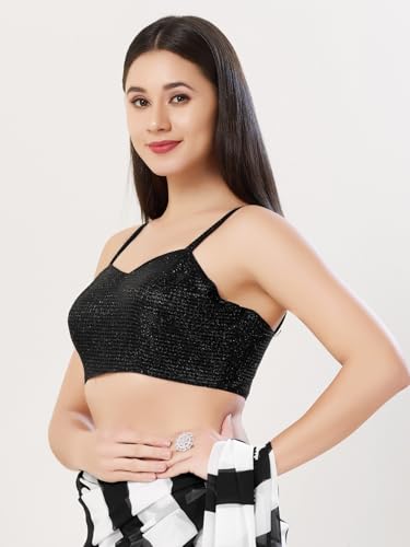 Image of Vamas Women's Shimmer Sleeveless Saree Blouse | Sweetheart Neck Padded Crop Top Blouse Designer Blouse for Lehenga & Saree | Available in Gold, Copper, Silver & Black