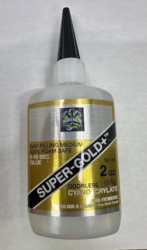 Bob Smith Super-Gold+ Gap Filling Medium CA Glue, 2 oz, Odorless Cyanoacrylate, 5-15 Sec Bonding, 100% Foam Safe, Bob Smith Industries, Hobby Bolts, BSI, Made in The USA!
