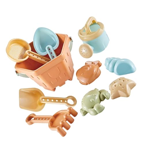 SUPYINI Sand Toy Set, 10 Pieces Sand Toys, Beach Toys, Sand Moulds, Beach Shell, Bucket, Shovel, Rake, Sand Play Set for Children and Toddlers