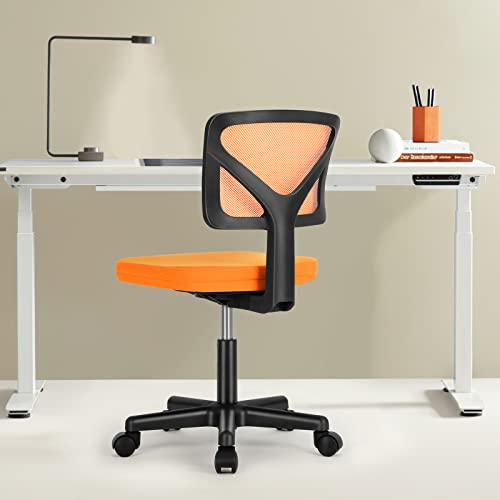 Armless Small Home Office Desk Chair, Ergonomic Low Back Computer Chair, Adjustable Rolling Swivel Task Chair With Lumbar Support For Small Space, 1 Pack, Orange #TOP6