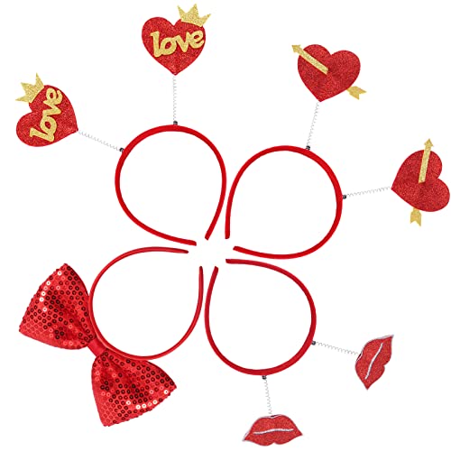 Nenjindz 4 Pièces 1.5cm Serre-têtes de la Saint-Valentin Serre Tete Enfant Fille avec Nœud Papillon Paillette Bandeaux à Cheveux Femme Rouge avec Cœur d'amour Accessoire de Cheveux pour Fête Marriage Cover