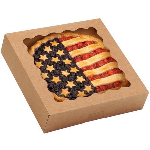 Image of TOMNK 60pcs 10x10x2.5 Pie Boxes Auto-Popup Bakery Boxes with Window, Cookie Boxes for Pies, Treat Boxes Dessert Boxes for Pizza, Strawberries, Chocolate, Pastries, Muffins and Donuts