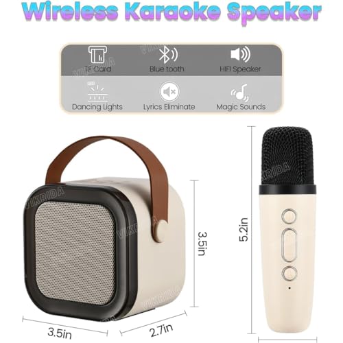 Image of VikriDA Mini Karaoke Machine for Kids & Adults,Portable Bluetooth Speaker with 1 Wireless Karaoke Microphone,Music Toys Christmas Birthday Gifts for Girls & Boys 4,5,6,7,8,9,10,11,12 Year Old.