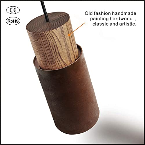 ouglres Pendant Light Rusty Red,Kitchen Island Lights with Durable Metal Lampshade,Height Adjustable,Industrial Natural Wood Hanging Light,Retro Lamp for Dining Room,Living Room,Bedroom,Bar,E27,1pack - Image 2