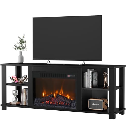 Furniwell 23TS0261-BK Fireplace Tv Stand For Tvs Up To 65 Inch, Media Entertainment Center With 23 Inch Electric Fireplace thumb #5