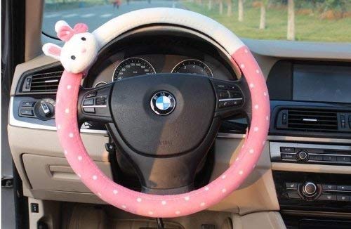 1pc Cute Lovely Plush Rabbit Car Auto Steering Wheel Cover Case (4 color choice) (Pink)