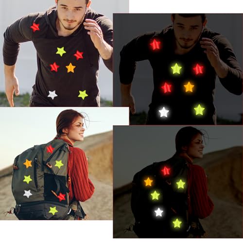 Image of Ymapinc 40Pcs Star Shape Reflective Stickers, Warning Safety Reflector Stickers for Kids, Waterproof Safety Helmet Stickers for Vehicles, Bicycles, Motorcyclesc and Construction Workers