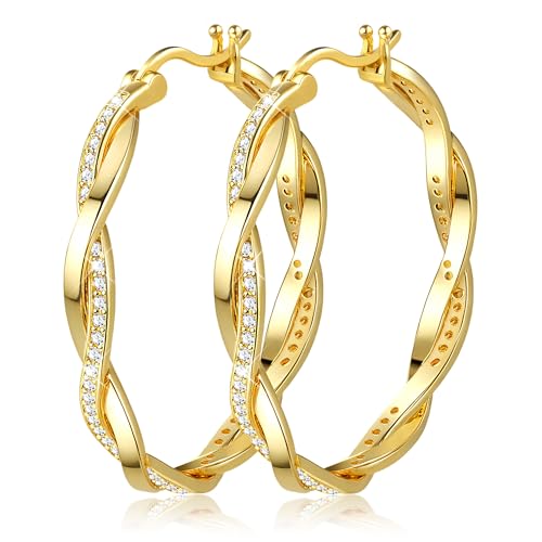 MILACOLATO Boucles D'oreilles Femme Argent Créoles Torsadées Or Étincelantes En Zircon Cubique Légères, Mode et Polies Hypoallergéniques 20/30MM