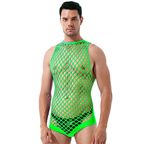 Men's Sexy Fishnet See Through Tanks Leotard Muscle Workout Mesh Transparent Bodysuit