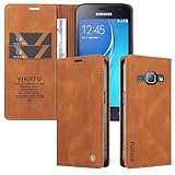 Handyhülle für Samsung Galaxy J1 2016/J120 Hülle Klappbar Premium PU Lederhülle Klapphülle Kartenfach Standfunktion Schutzhülle für Samsung Galaxy J1 2016/J120 Flip Hülle Wallet Tasche Cover, Braun