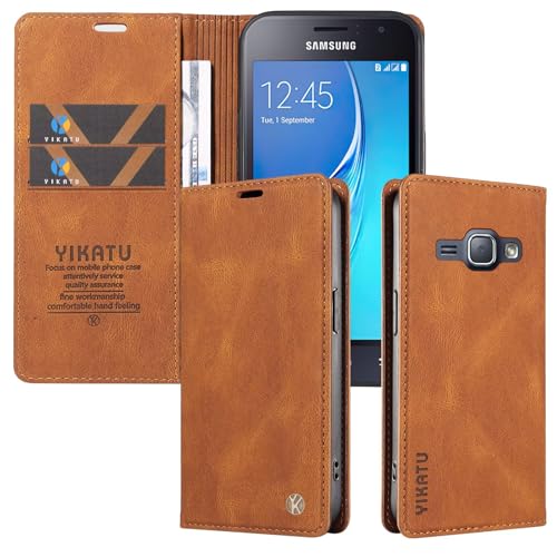 Handyhülle für Samsung Galaxy J1 2016/J120 Hülle Klappbar Premium PU Lederhülle Klapphülle Kartenfach Standfunktion Schutzhülle für Samsung Galaxy J1 2016/J120 Flip Hülle Wallet Tasche Cover, Braun