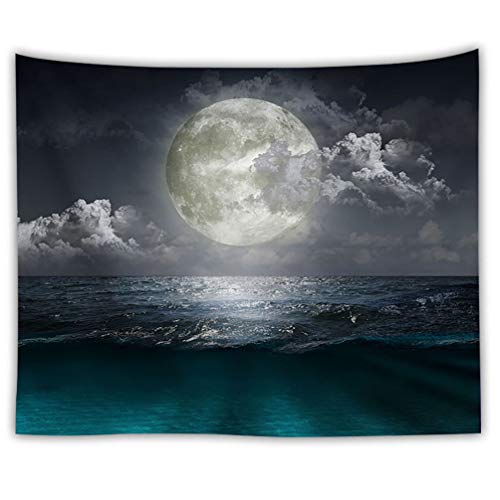 TSUBASI 夜景タペストリー 大判 美しい満月の夜空と海 おしゃれ インテリア ファブリック装飾用品 多機能 模様替え 部屋 窓カーテン 個性ギフト